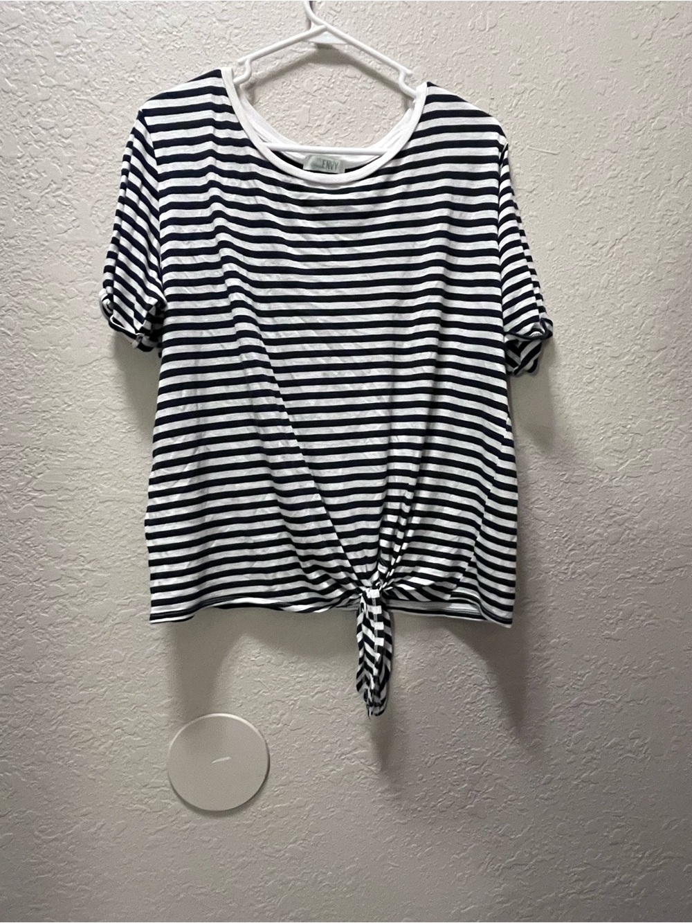 Striped Tie-Front Short Sleeve Tee - Navy & White